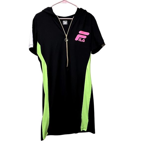 Fila Bodycon Streetwear Hooded Neon Mini Dress Sz XL - Picture 1 of 6